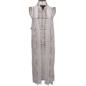POLY & ESTHER White Y2K Lacy Sleeveless Kimono Duster Size Medium
